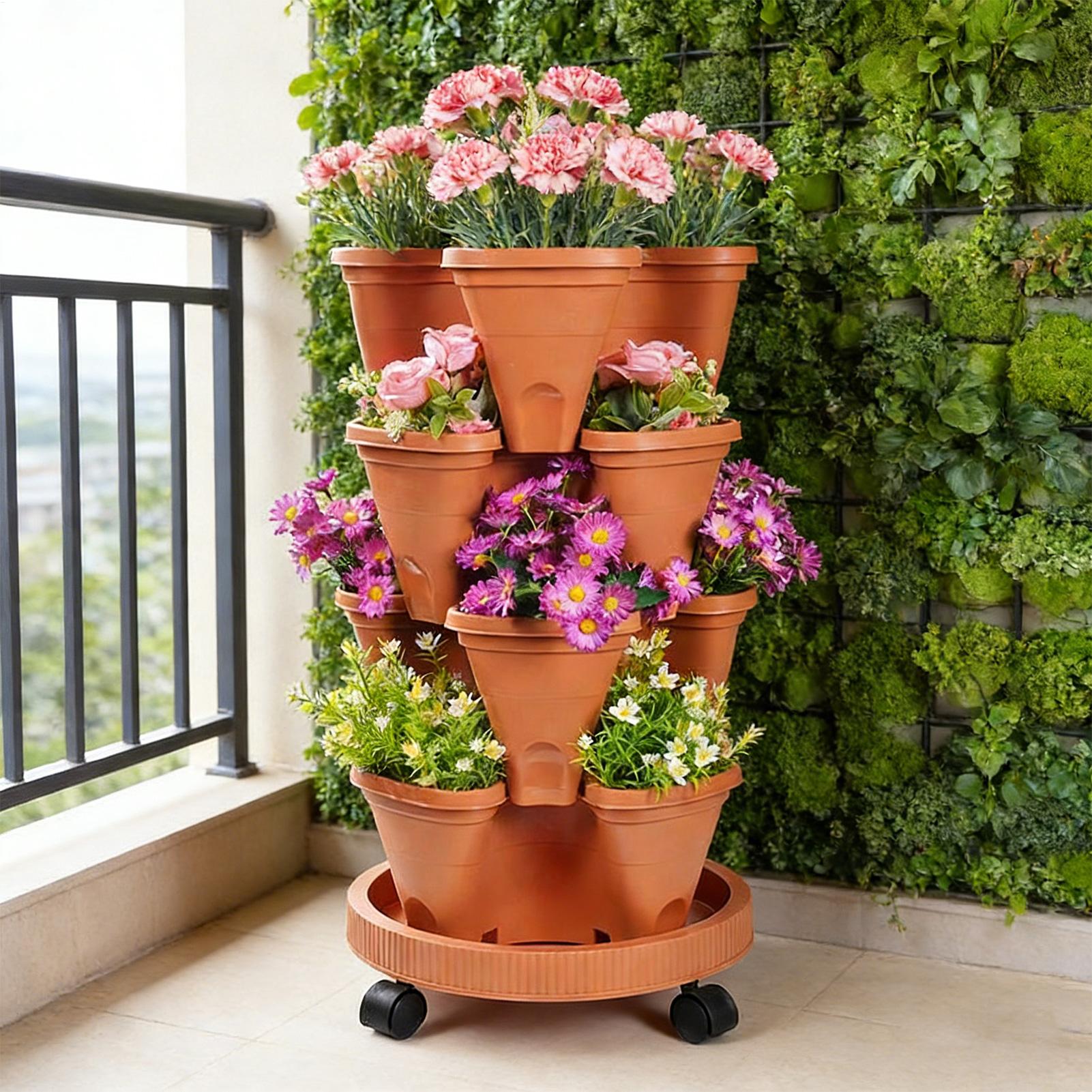 Vertical Planter Tower - Vaso Empilhável de Quatro Níveis, Suporte